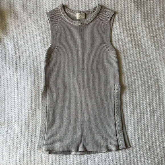 Aritzia Wilfred Womens XS Palmier Long Silver Sleeveless Crewneck Tunic Sweater - Picture 13 of 13